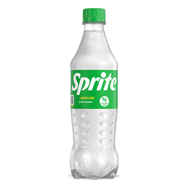 Sprite-plastikflaske på grå baggrund