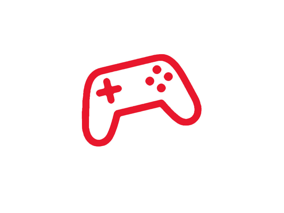 Rødt ikon der symboliserer en controller til spilkonsol