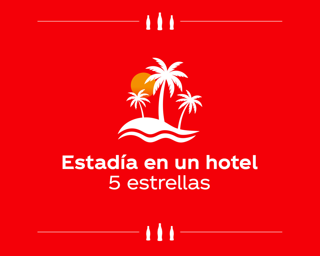 Icono de palmeras y sol con texto ‘Estadía en un hotel 5 estrellas’ para participar en estancias en Punta Cana