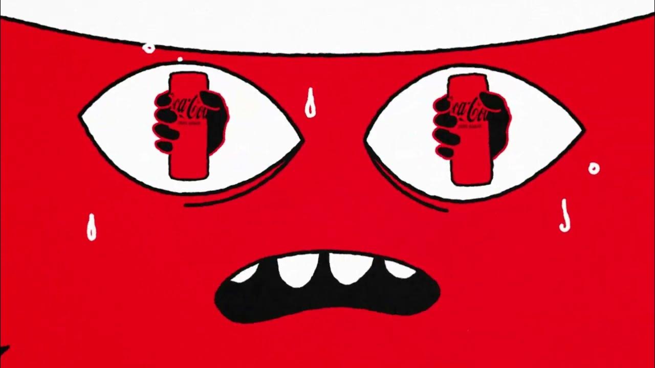 Punane nägu, mille silmis peegelduvad Coca-Cola purgid