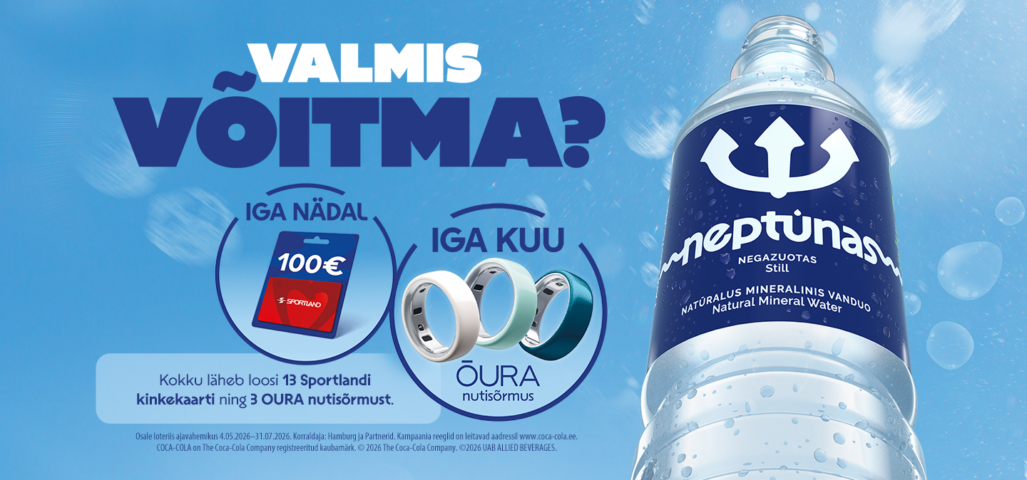 Reklaam Neptūnas mineraalveele, auhindade loosimine iga nädal ja kuu.
