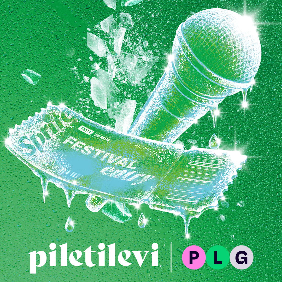 Rohelise tooniga festivali plakat mikrofoniga.