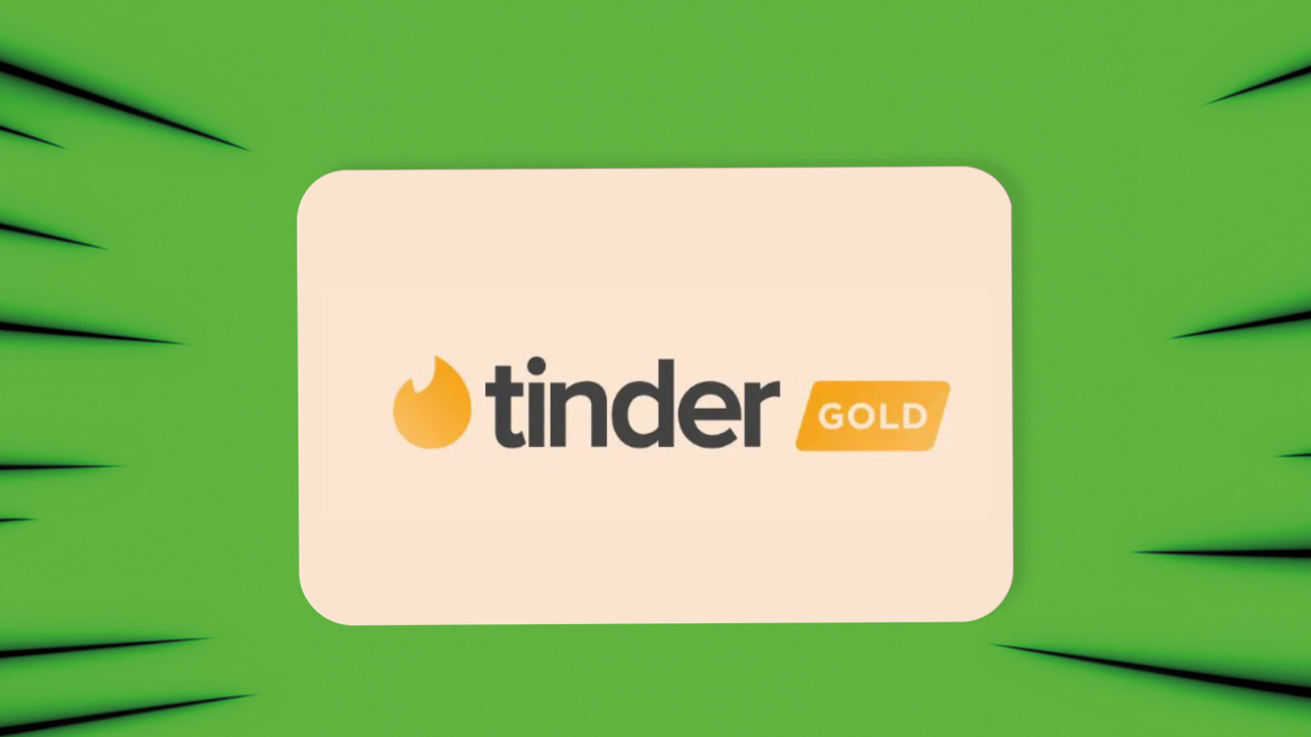 Tinder Goldi logo kaardil rohelisel taustal.