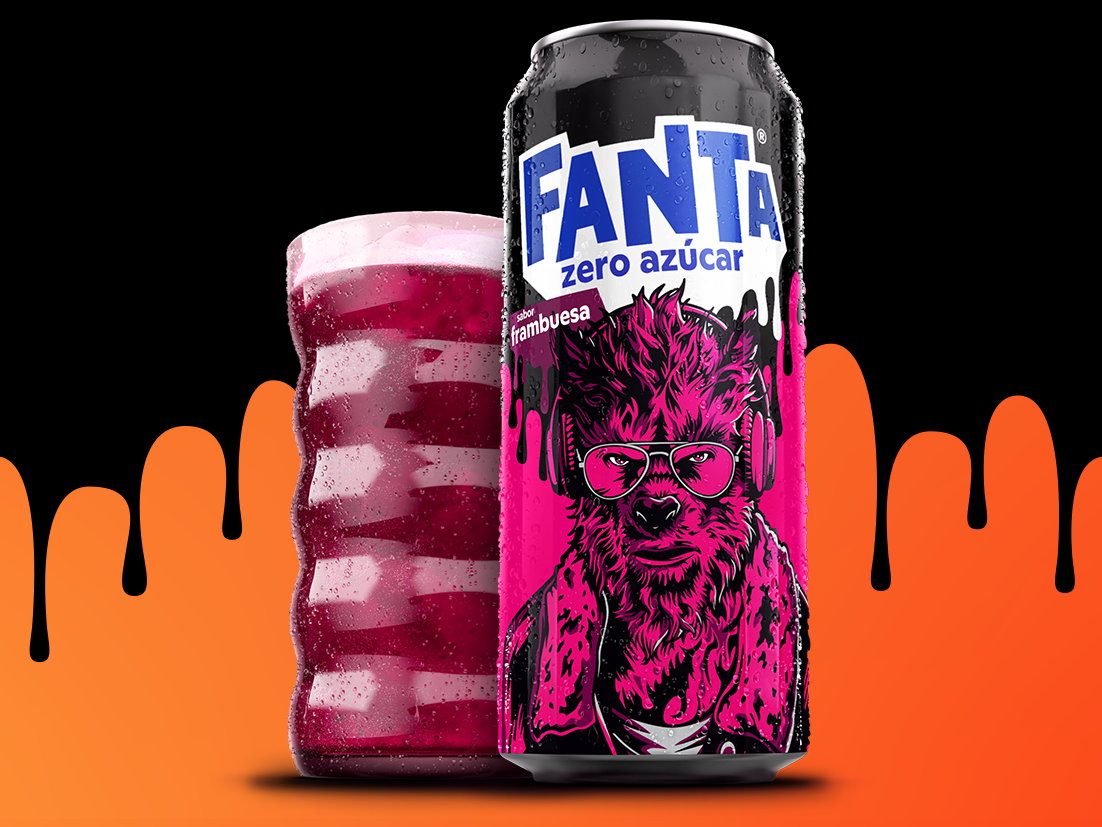 Lata de edición limitada de Fanta Frambuesa con un personaje de Fanta Halloween.