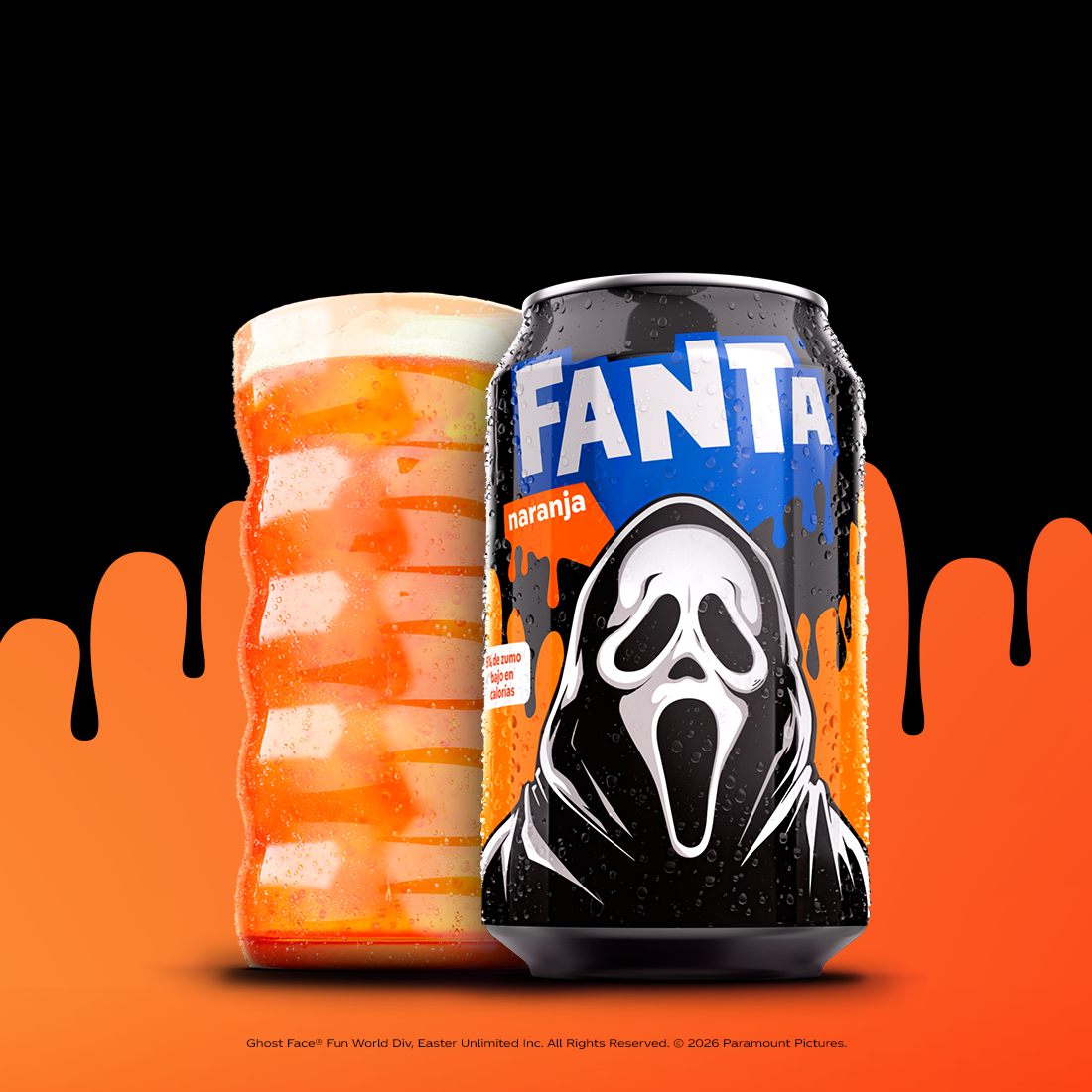 Lata de edición limitada de Fanta Naranja con un personaje de Fanta Halloween - Ghost Face