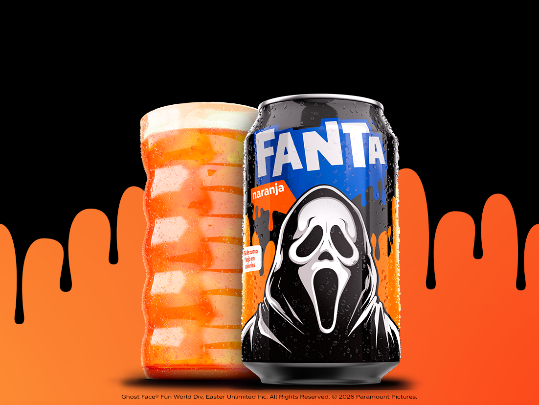 Lata de edición limitada de Fanta Naranja con un personaje de Fanta Halloween.