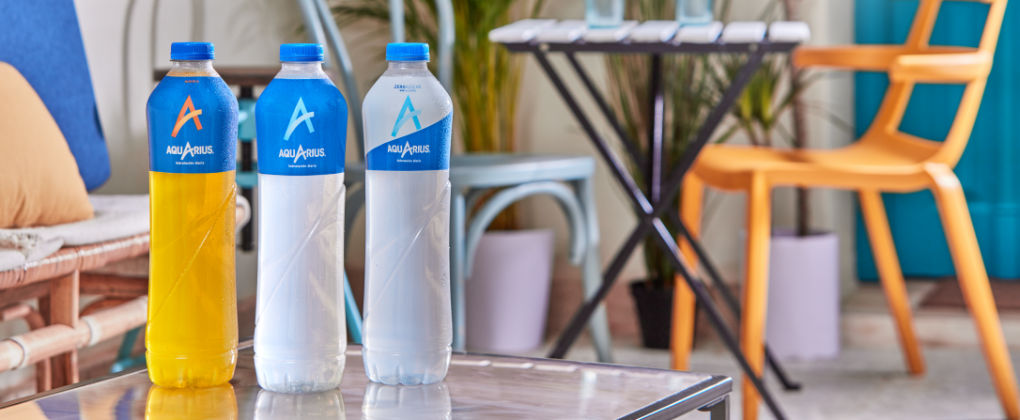 Las botellas PET de Aquarius contienen un 50% de plástico reciclado.