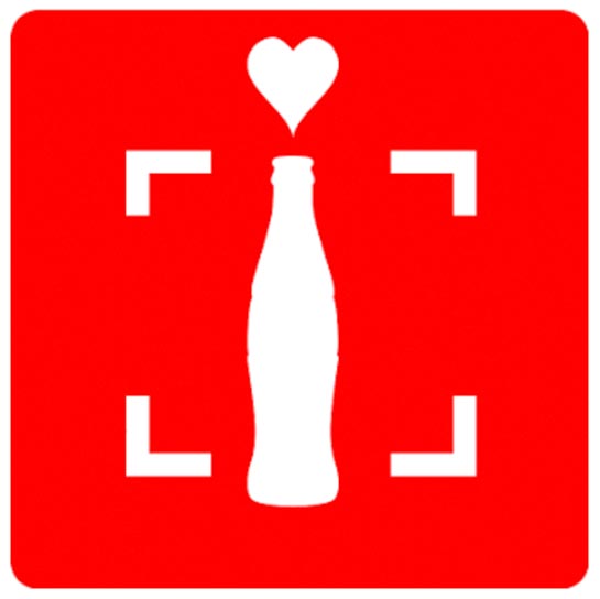 Logótipo vermelho com garrafa branca da app da Coca-Cola