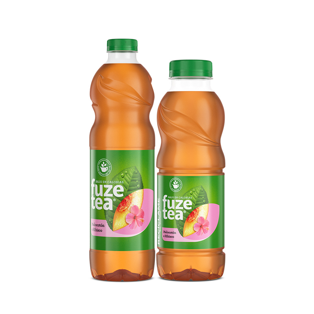 Bodegon de productos Fuze Tea Melocotón e Hibisco