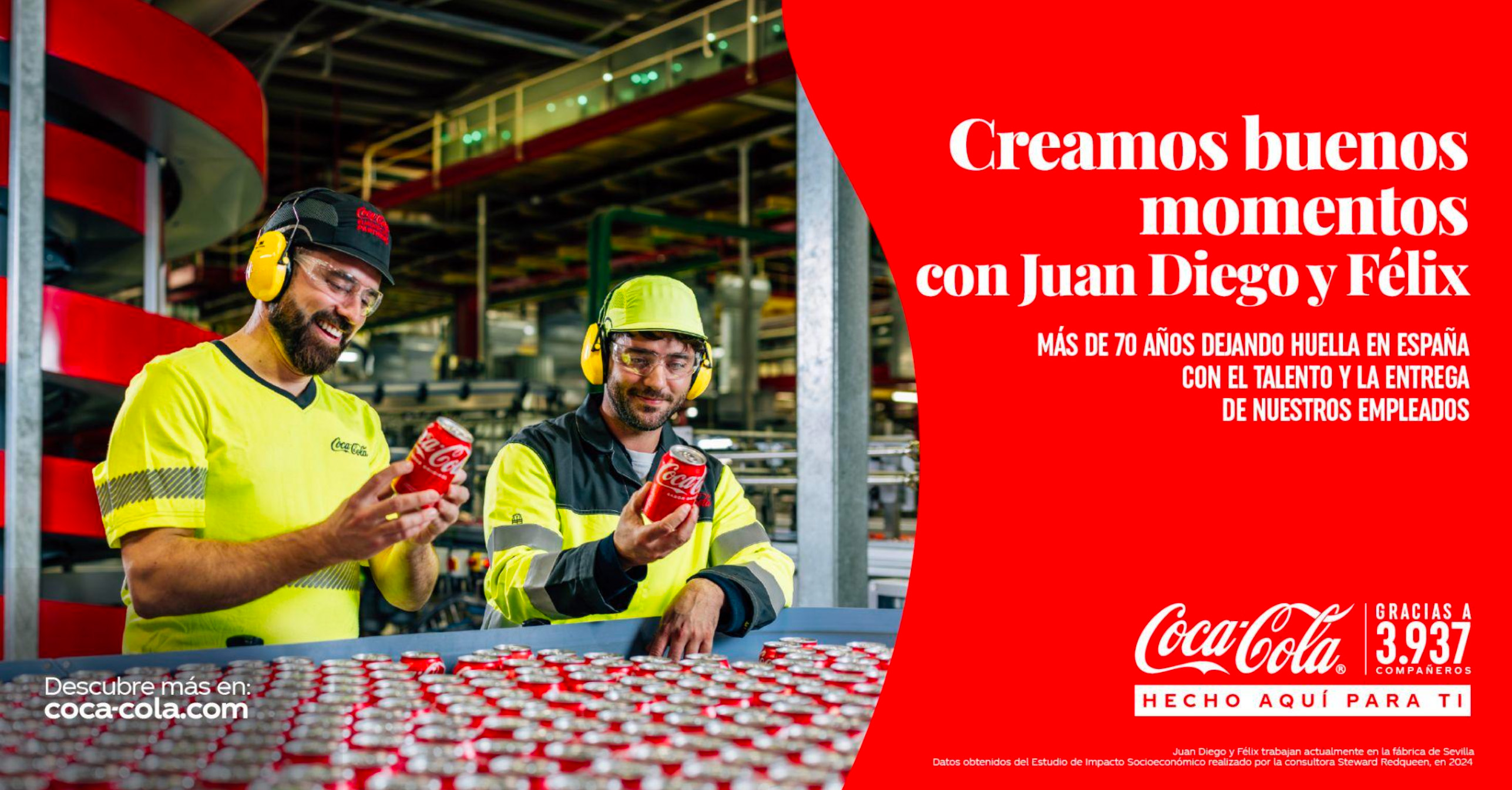 Cartel campaña Coca-Cola hecha aqui para ti en la que se muestra a dos trabajadores de la marca. 