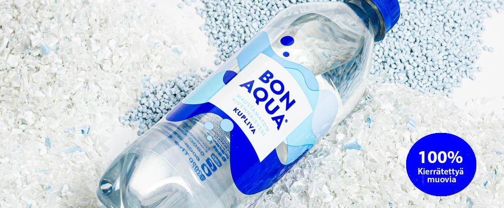 Kierrätysmuovista valmistettu Bon Aqua -PET-pullo