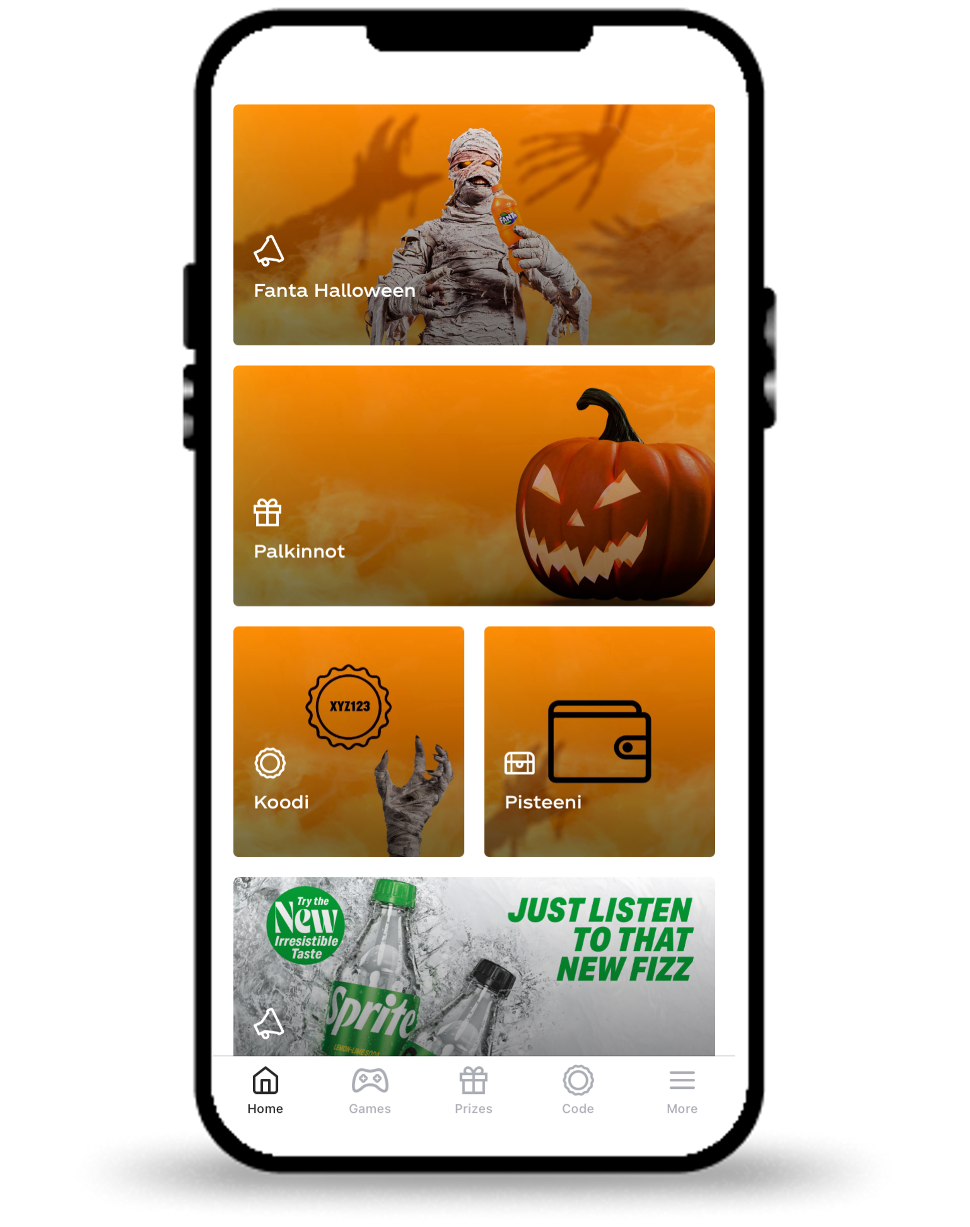 Image of a mobile phone to show that you need to download an app to play and  get prizes