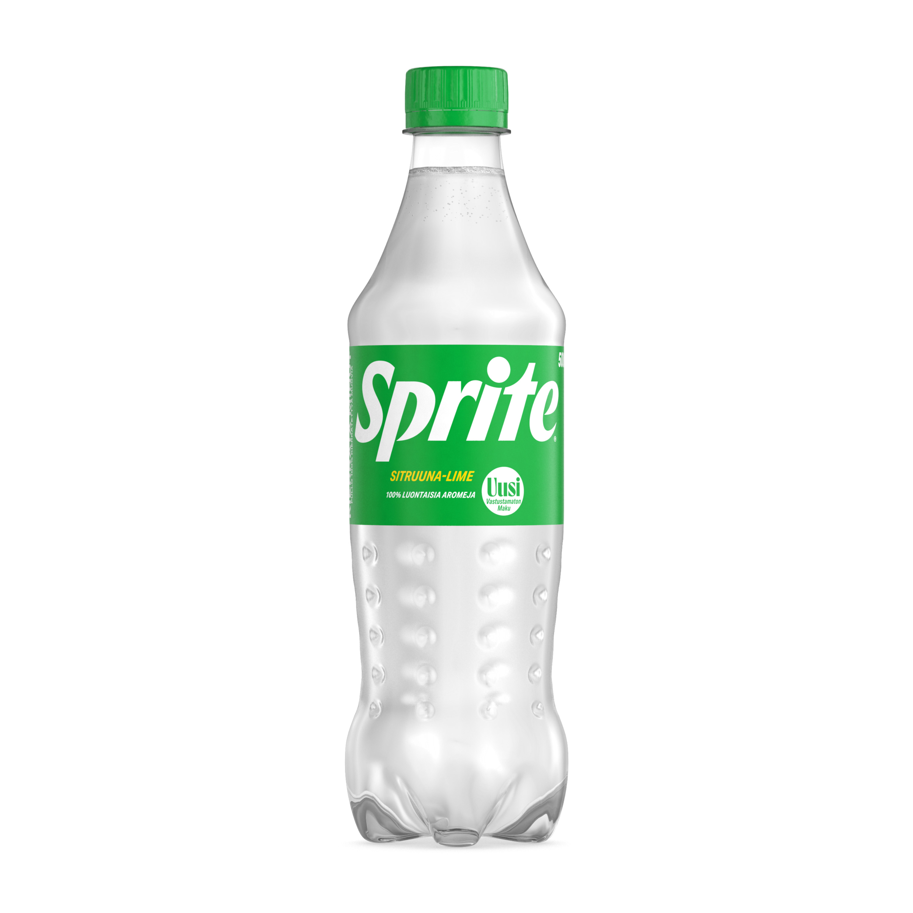 Muovinen Sprite-pullo harmaalla taustalla