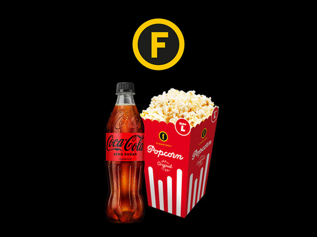 Coca-Cola -muovipullo ja popcorn-rasia