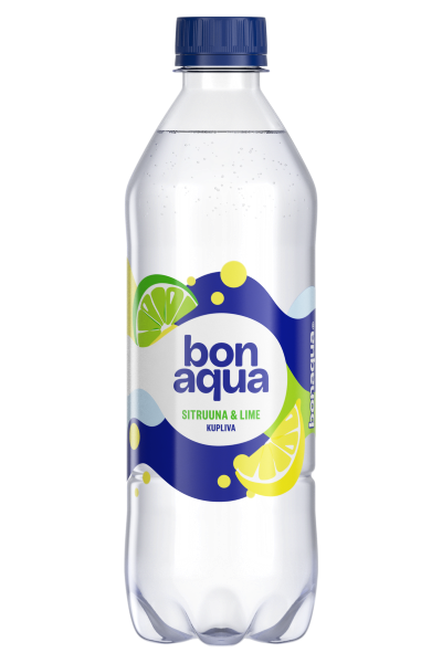Sirruuna-lime Bonaqua-muovipullo, valkoinen tausta