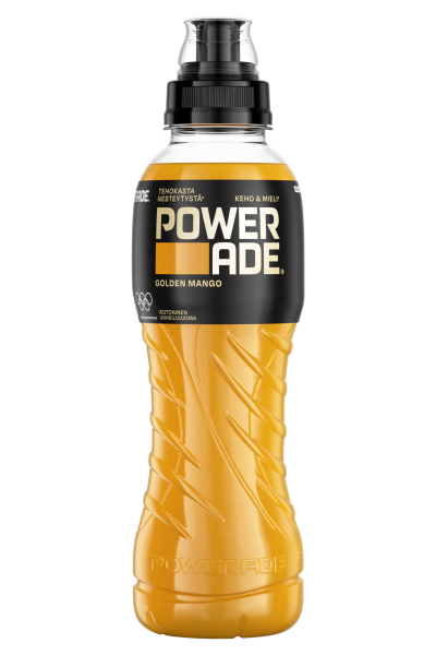 Powerade Blood Orange muovipullo valkoisella taustalla