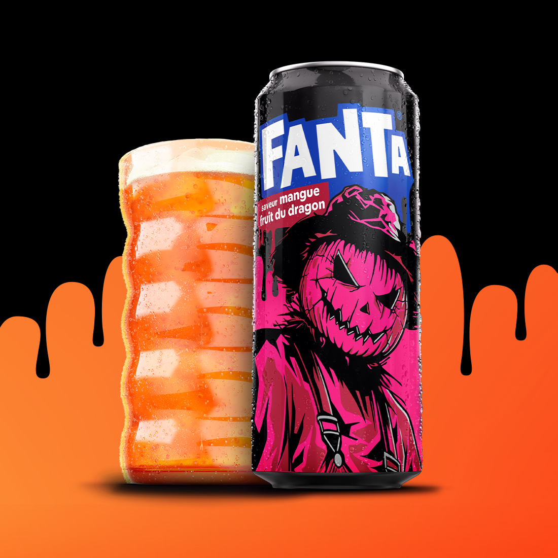 Edition limitée de Fanta saveur Mague Fruit du Dragon, avec une créature hantée d'Halloween