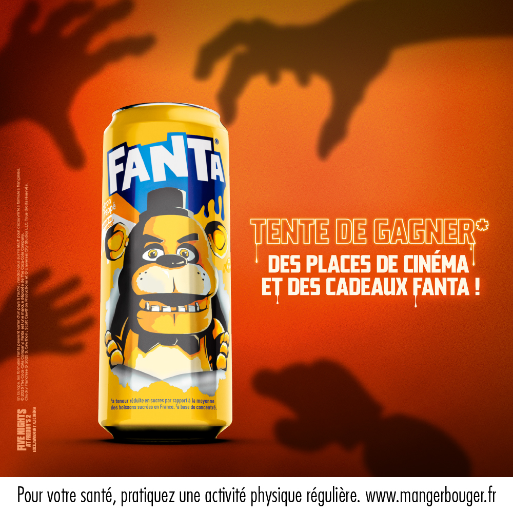 Une canette de Fanta Citron Frappé x Freddy FazBear - Tente de gagner des places de cinéma et des cadeaux Fanta