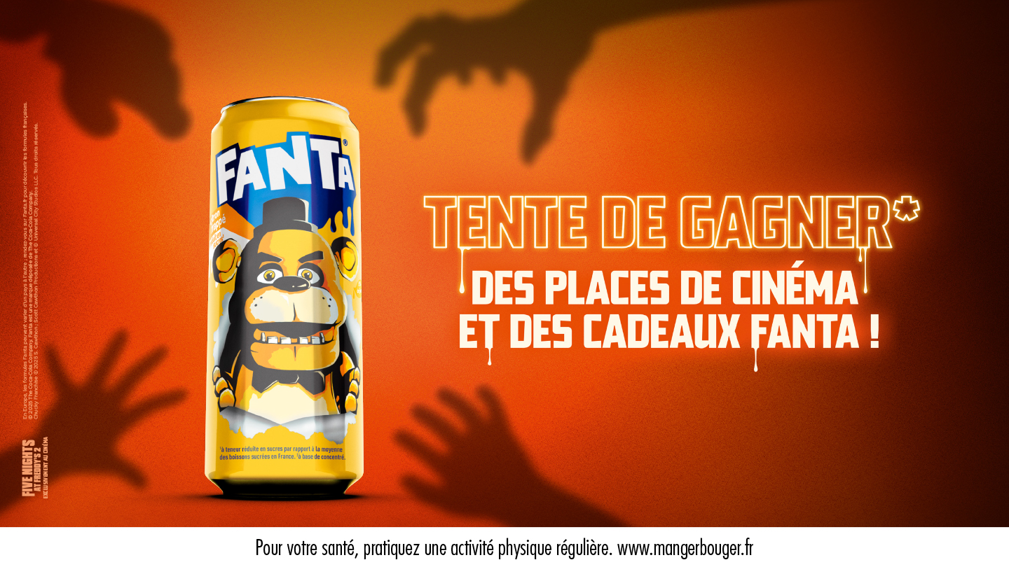 Une canette de Fanta Citron Frappé x Freddy FazBear - Tente de gagner des places de cinéma et des cadeaux Fanta