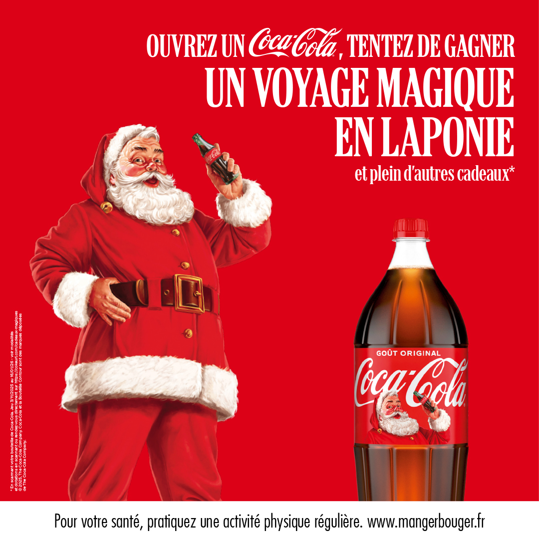 Ouvrez un Coca-Cola, Tentez de gagner un VOYAGE MAGIQUE EN LAPONIE et plein d'autres cadeaux.
