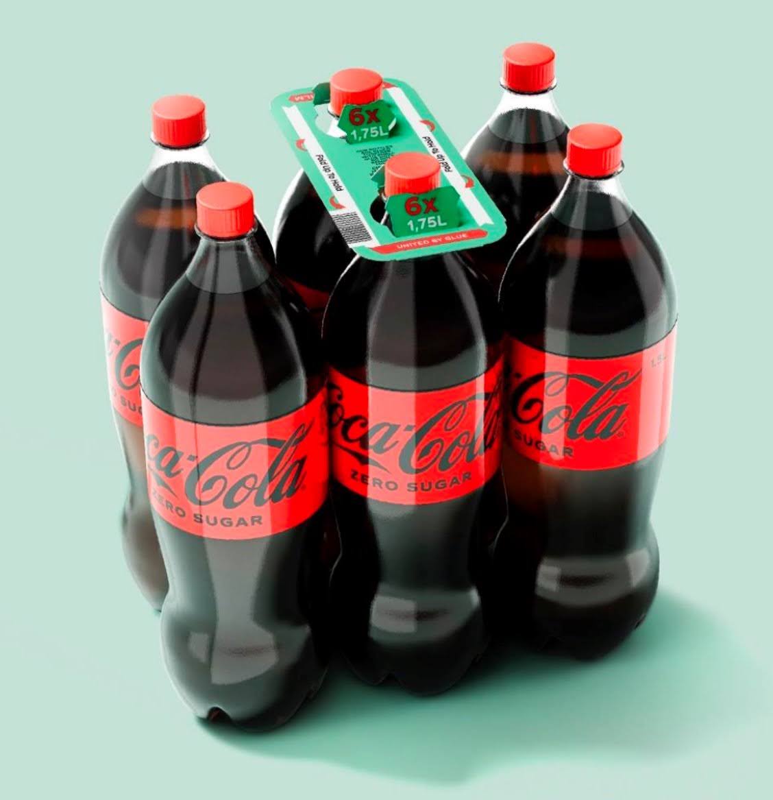 Multipack de Coca‑Cola Zero Sucre contenant 6 bouteilles de 1,25 L, emballé dans un carton entièrement recyclable