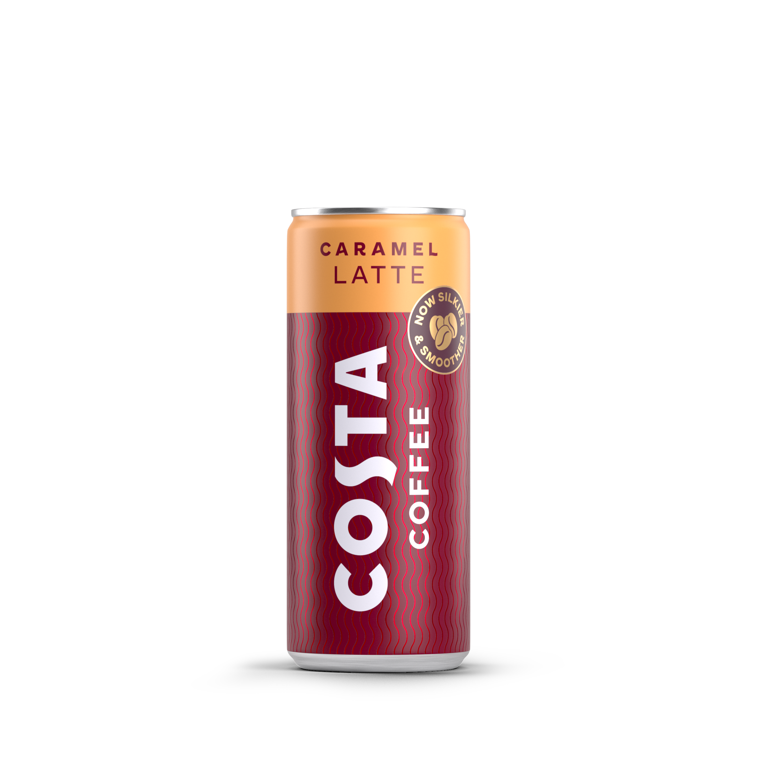 Costa Coffee Ready-to-Drink Caramel Latte can on white background.