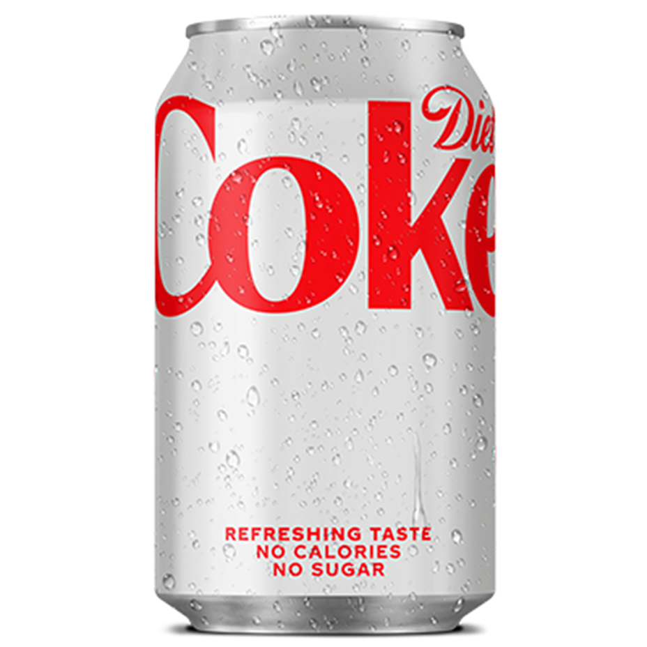 Diet Coke can on white background.