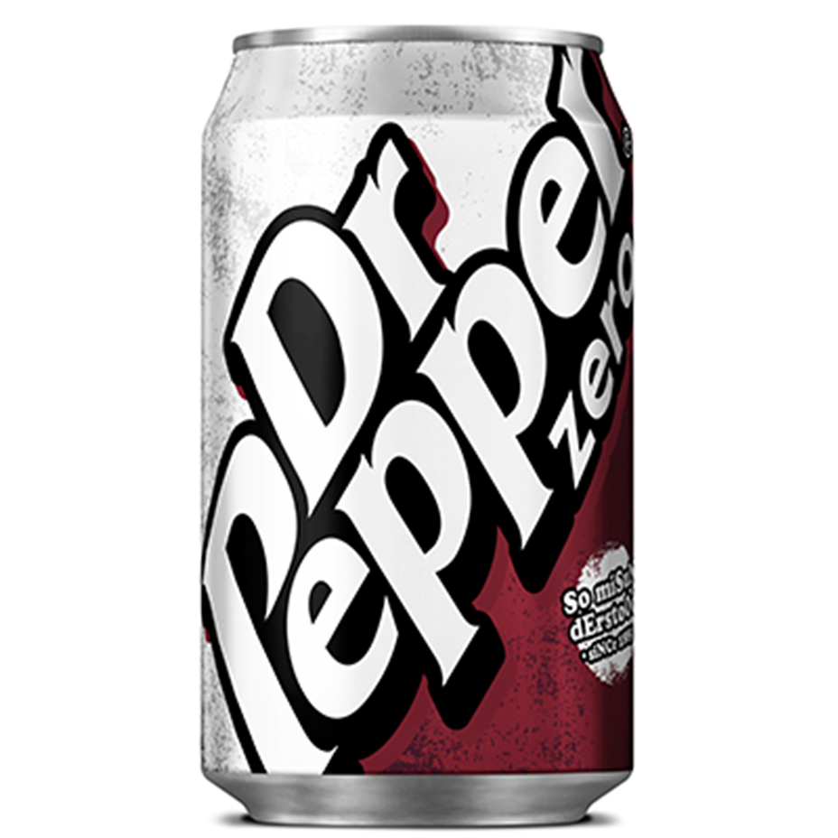 Dr Pepper zero can on white background.