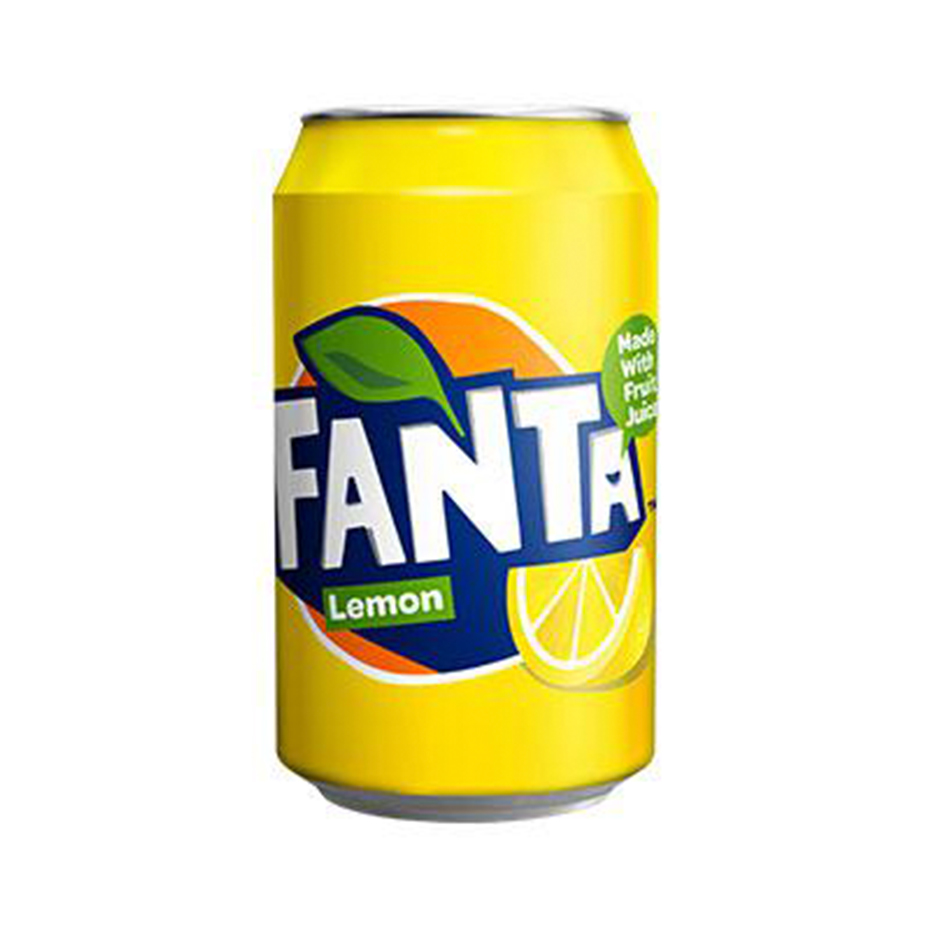 Fanta Lemon can on white background.
