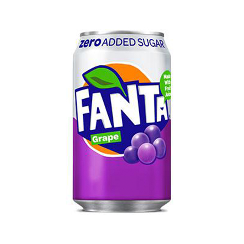 Fanta Grape Zero can on white background.