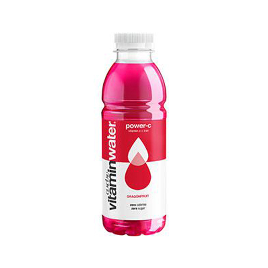Power C Dragonfruit flavour GLACÉAU Vitaminwater bottle on white background.
