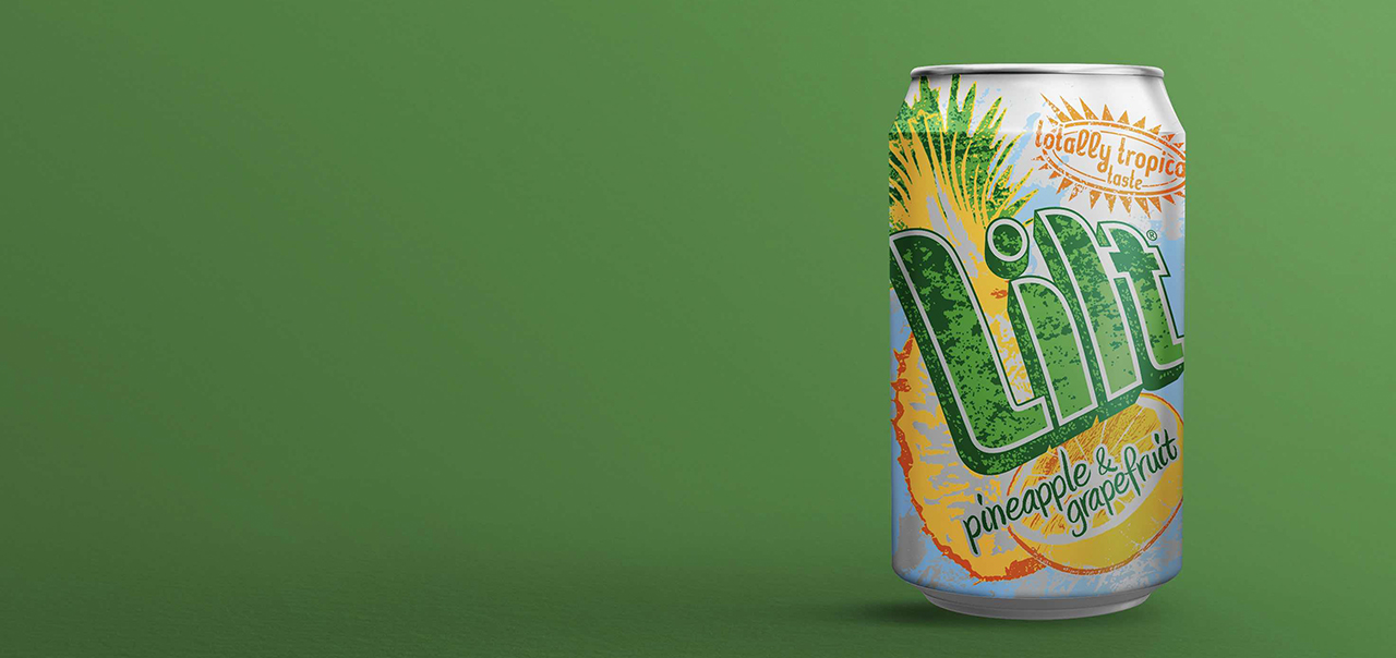 Lilt can on green background.
