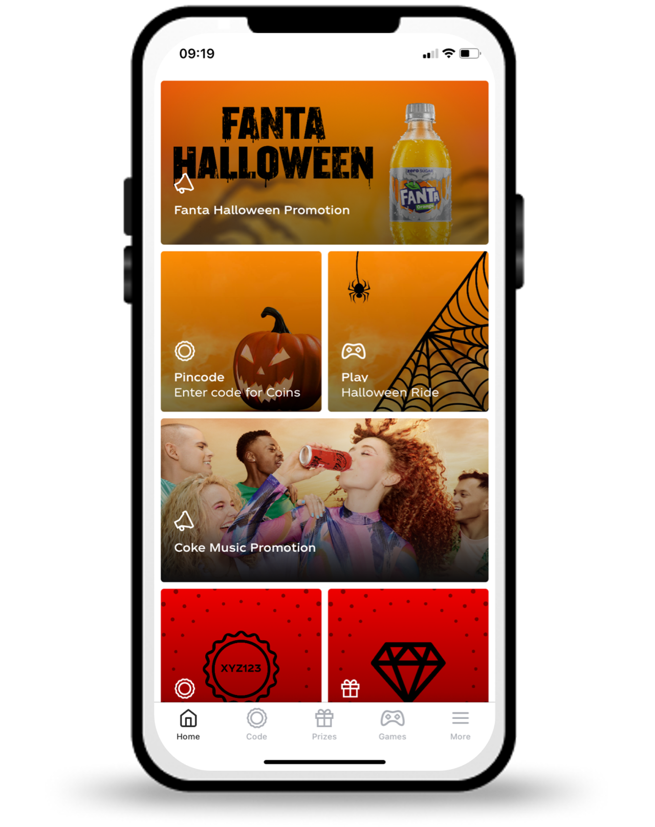 Image of a mobile phone to show that you need to download an app to play and  get prizes