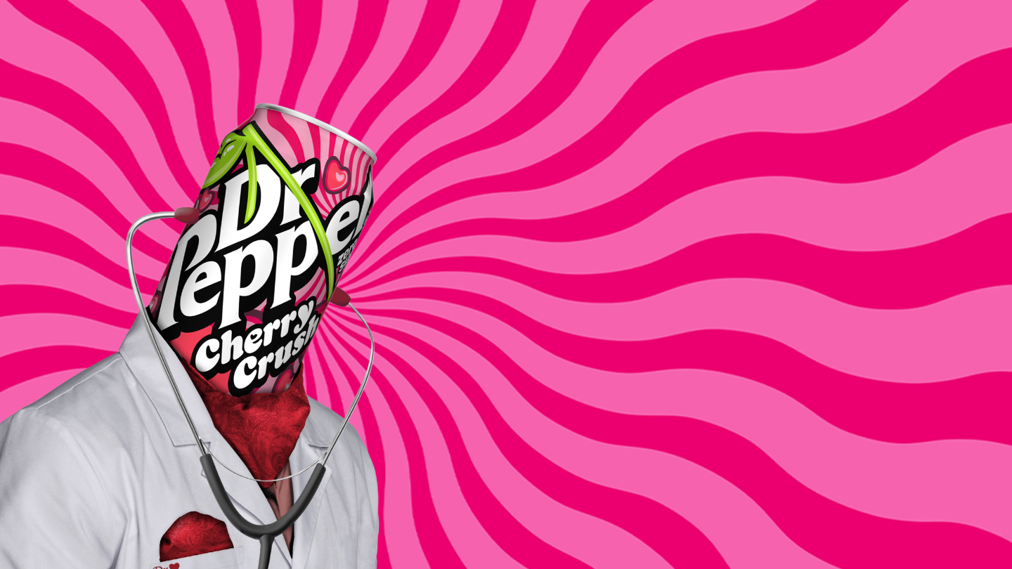 doctor with a dr pepper cherry crush can head