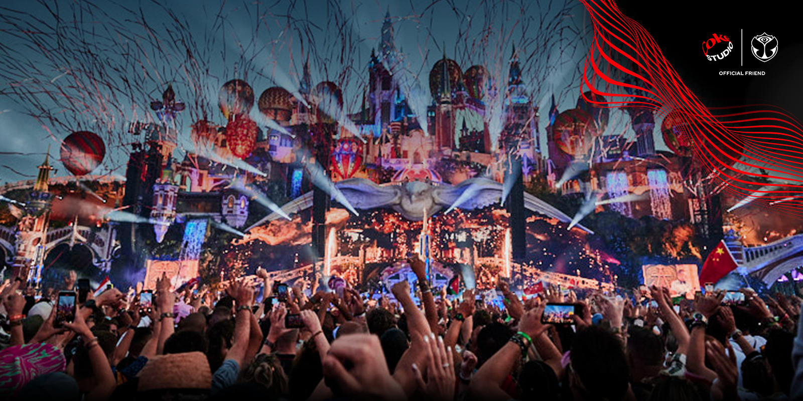 Music stage at a festive with people and lights