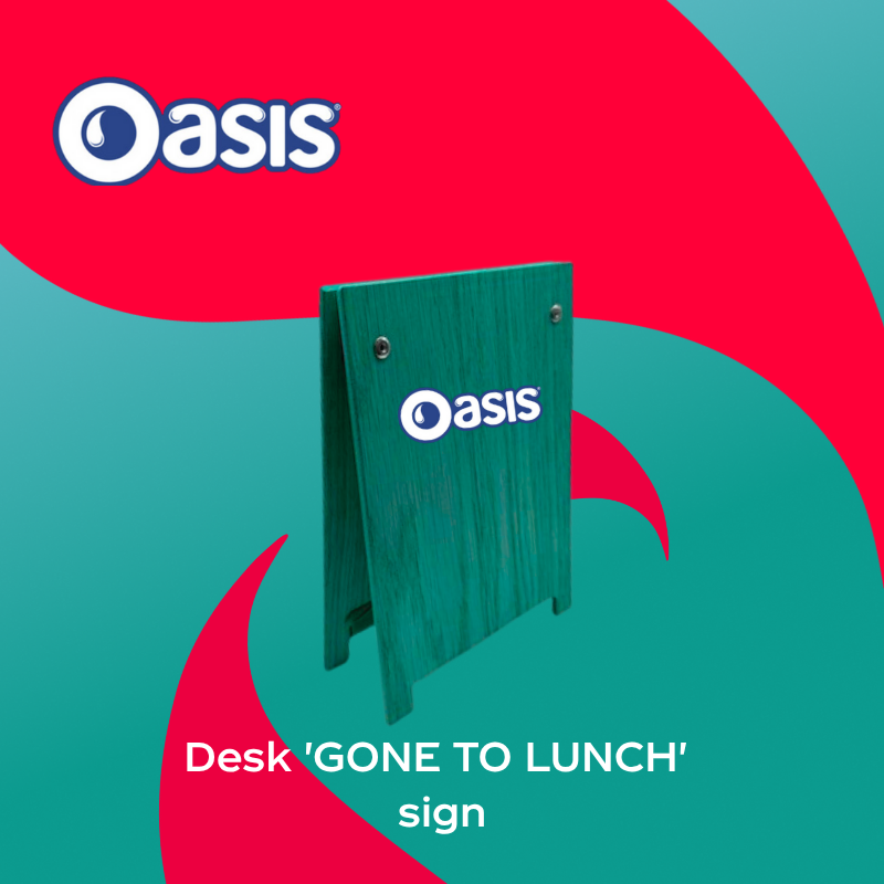 oasis wooden lunchbreak sign on blue background