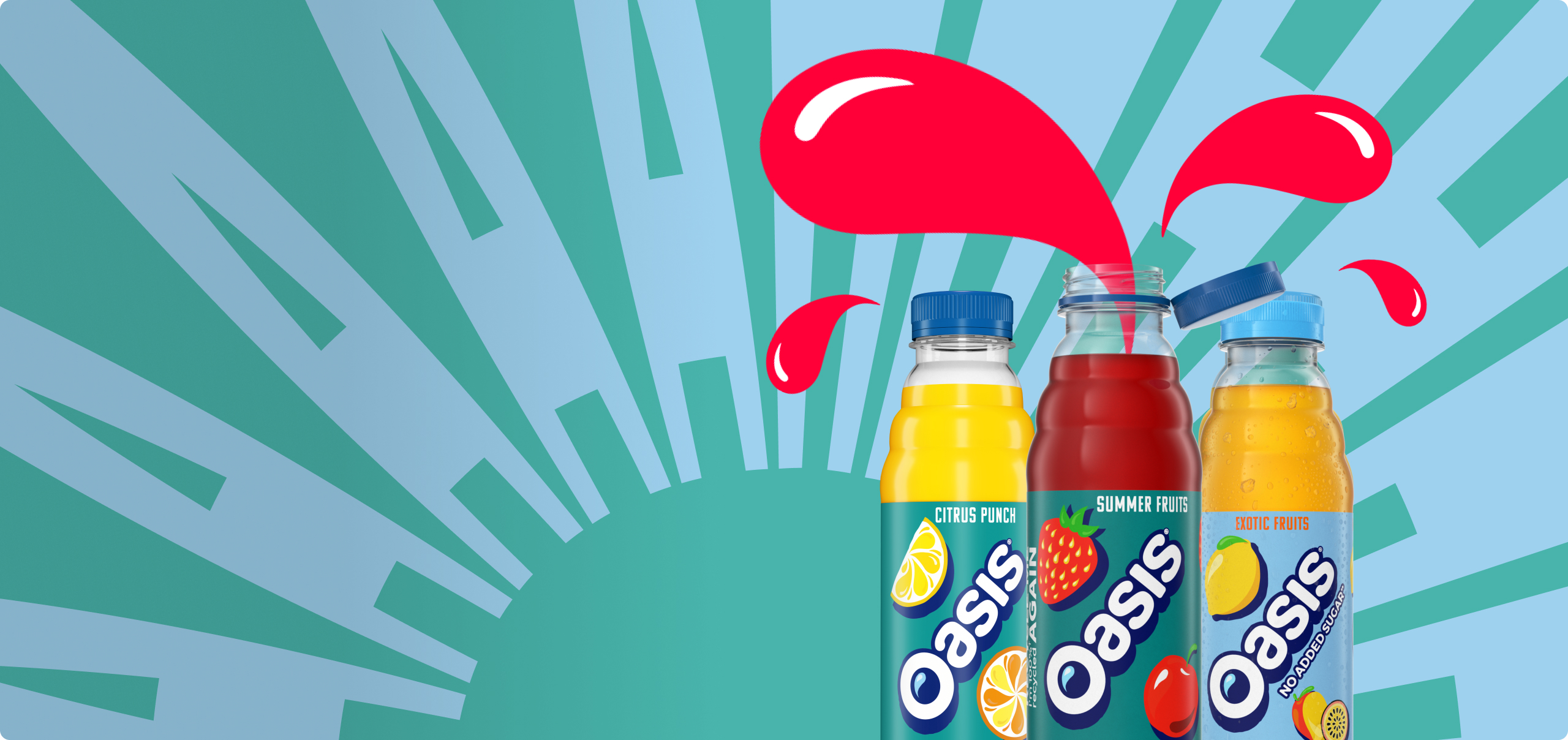 oasis bottles on blue background