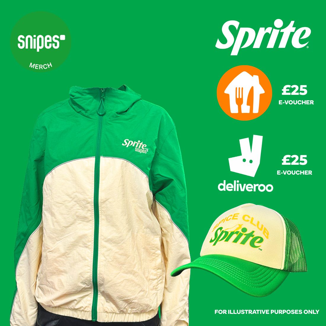 A Sprite branded jacket, cap, and food delivery vouchers