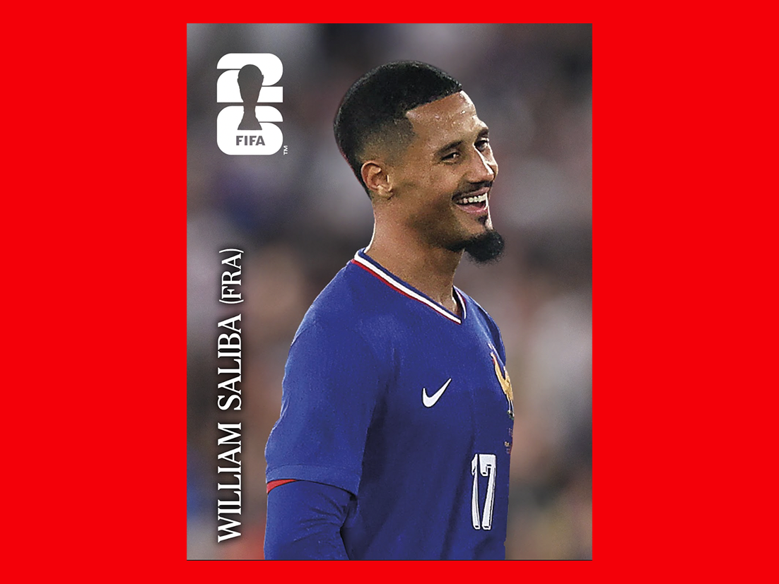 FIFA World Cup 2026 Panini sticker of William Saliba smiling