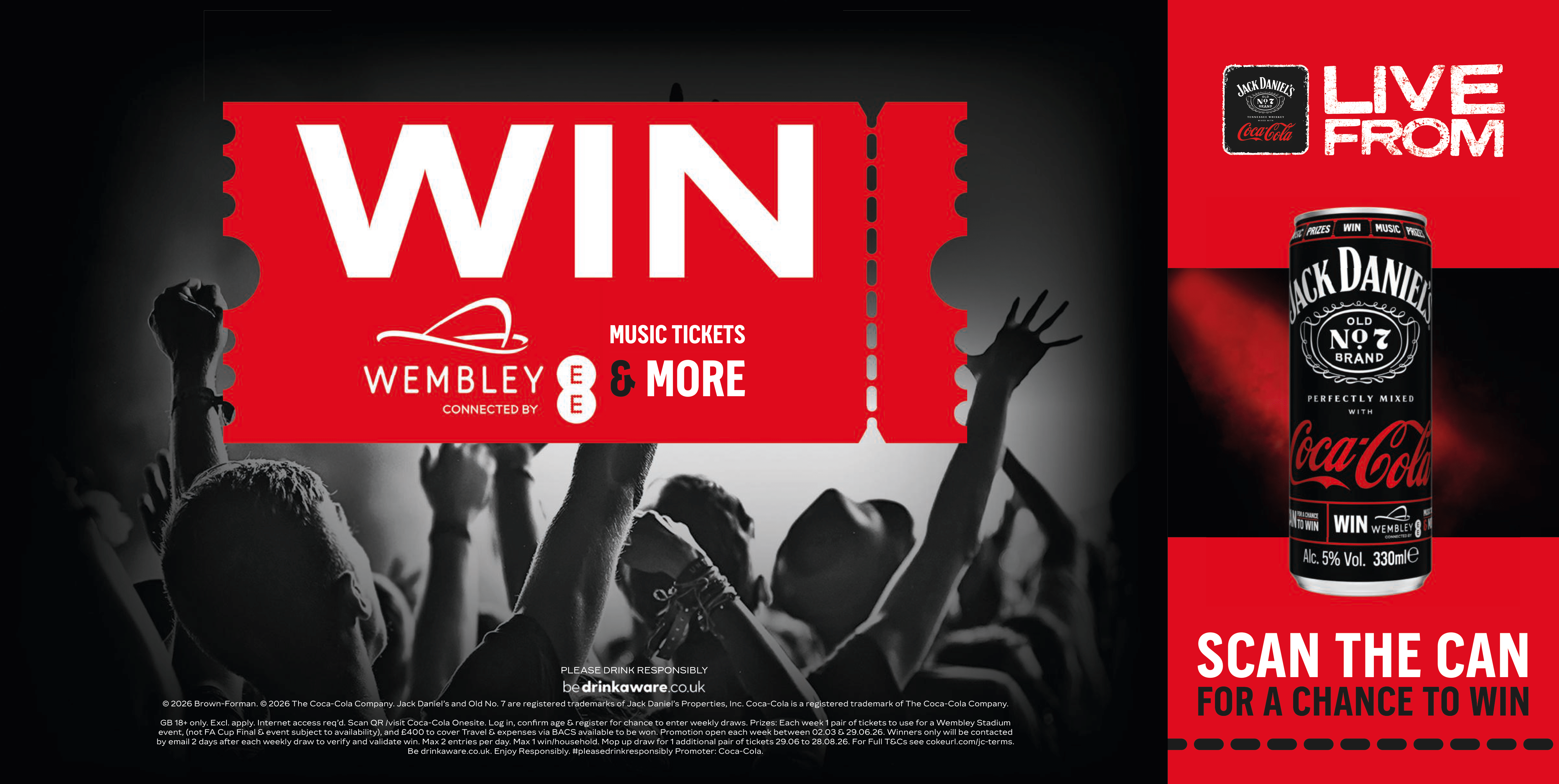 Promotional banner featuring Jack Daniel's and Coke and Win Music Tickets 