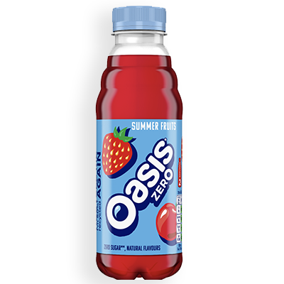Oasis Summer Fruits Zero bottle on white background.
