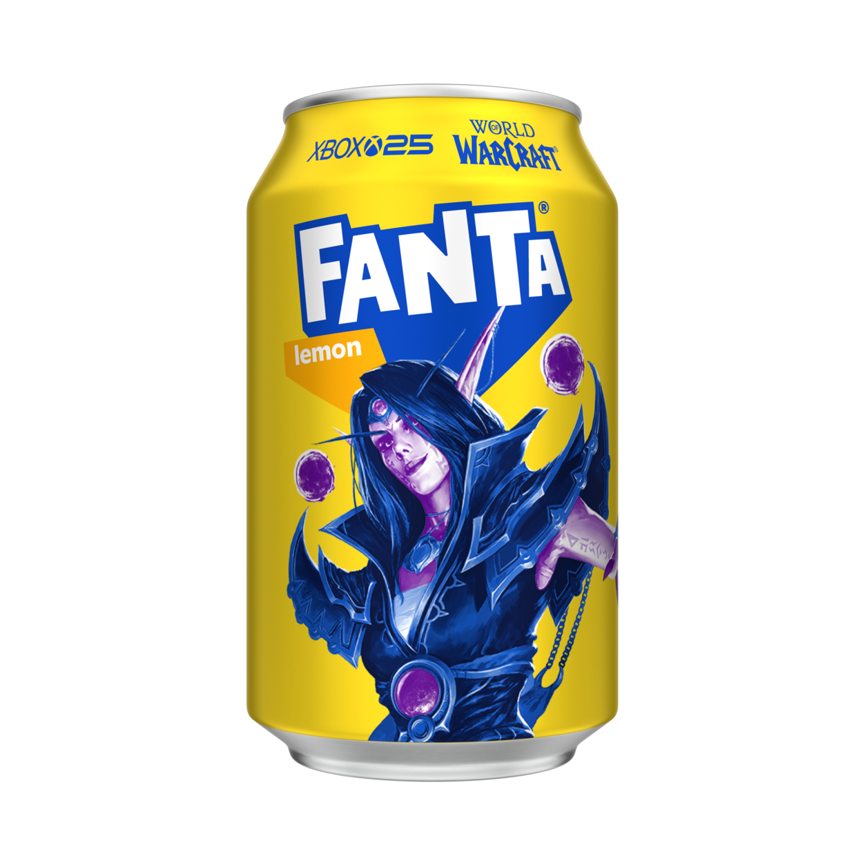 Fanta Lemon can on white background.
