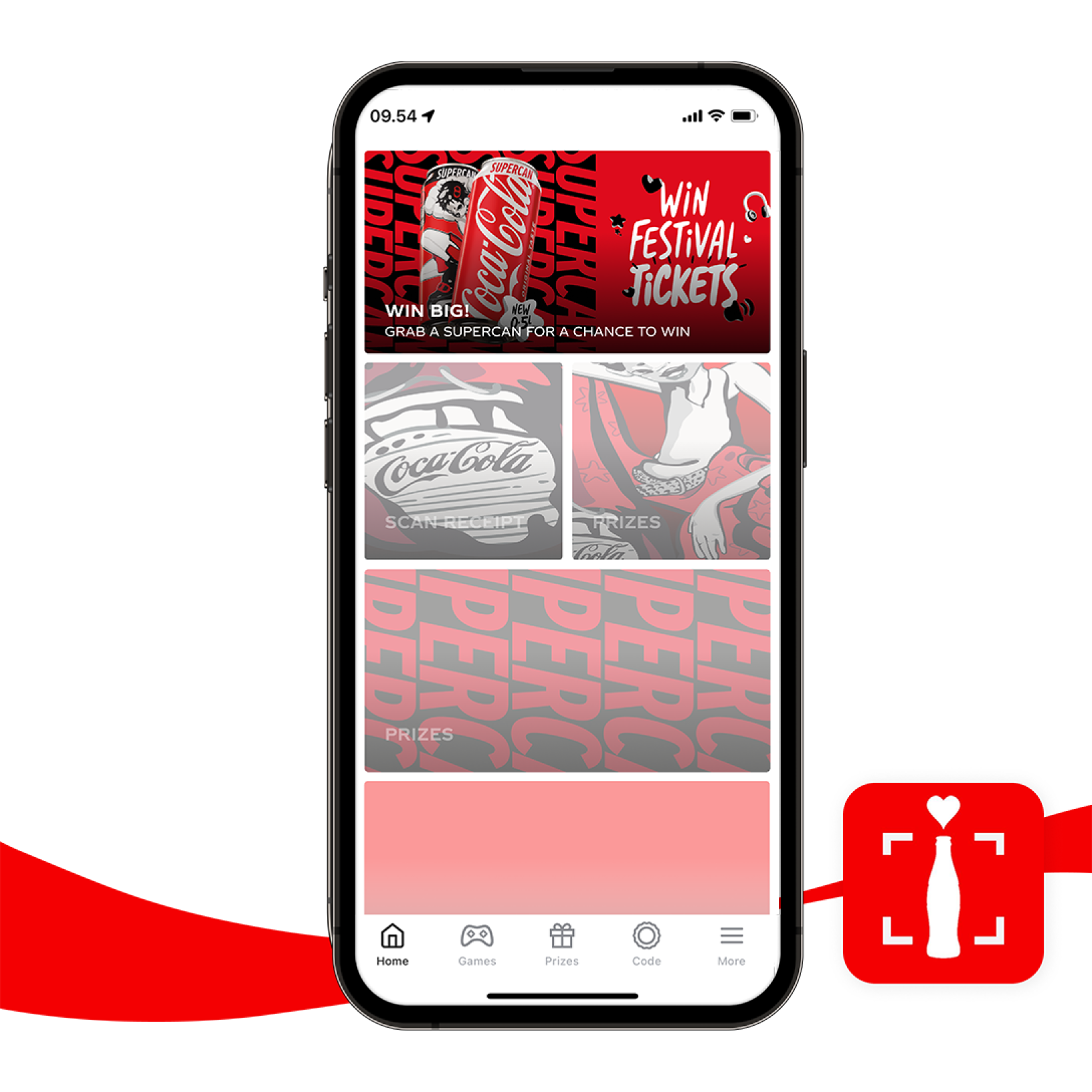 Imagem de um telemóvel com a aplicação da Coca‑Cola aberta