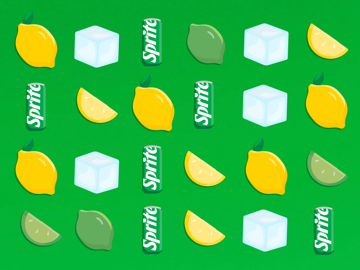 Animated Sprite bottles with ice cubes and lemons and limes on green background