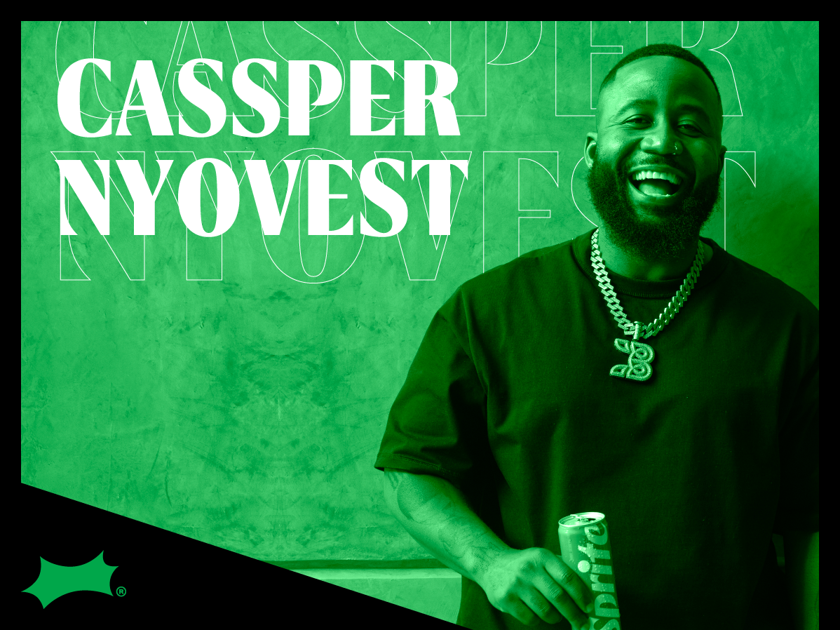 Image of artist, Cassper Nyovest, with green tint and the Sprite Limelight logo