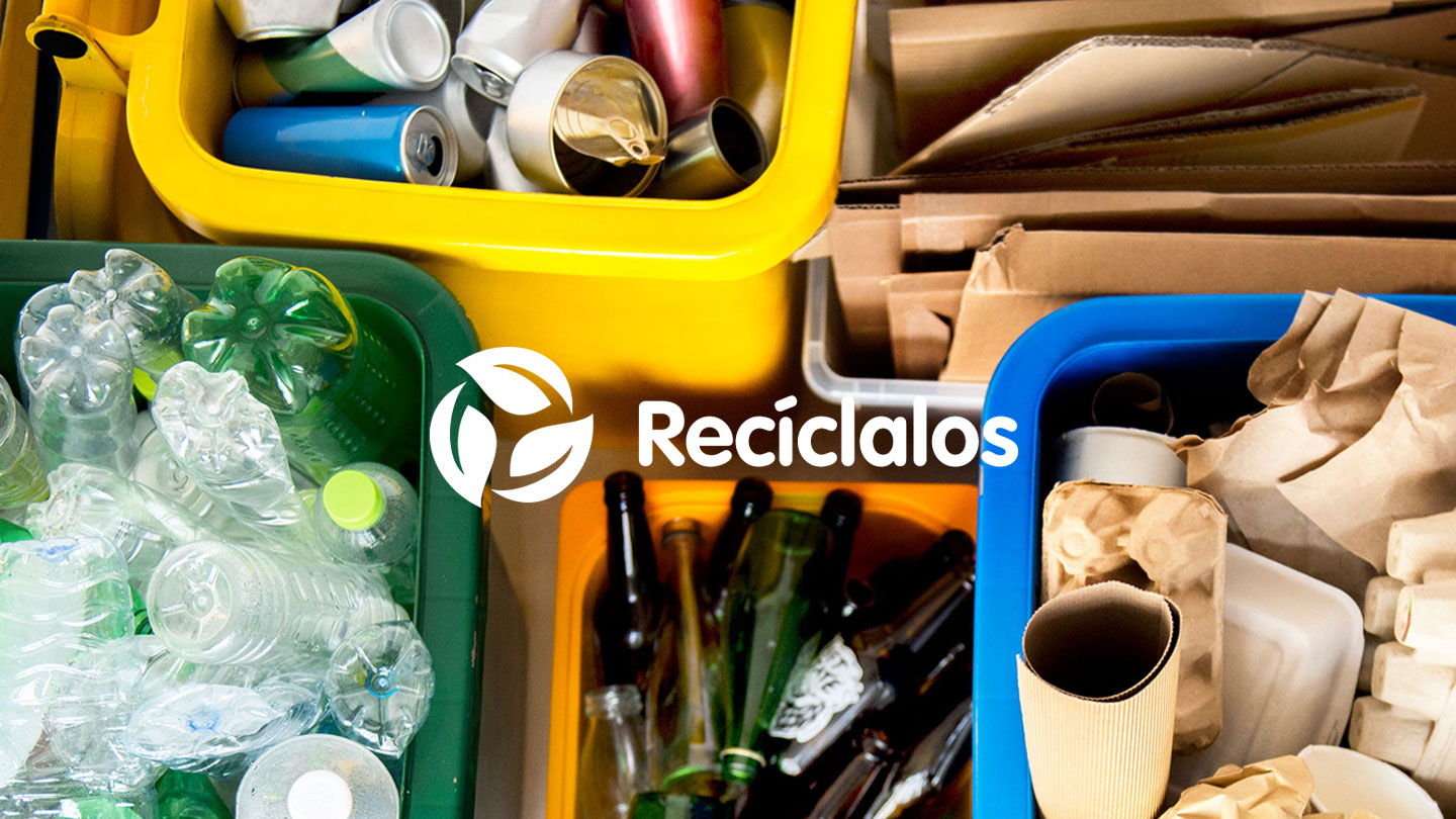 Varias bandejas con material reciclable y texto