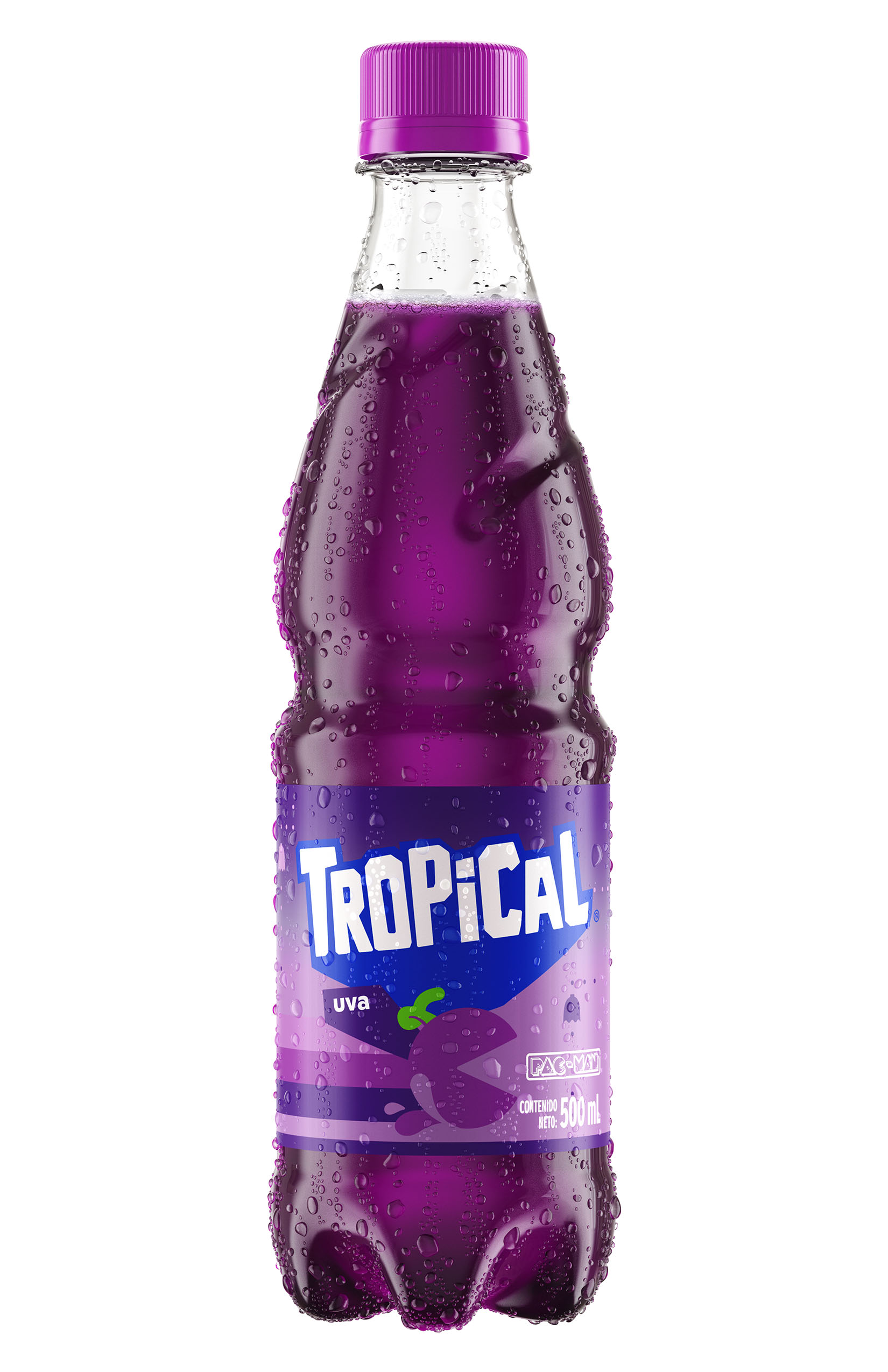 Botella de 500 ml de Tropical sabor uva en su edición limitada Tropical Pac-man