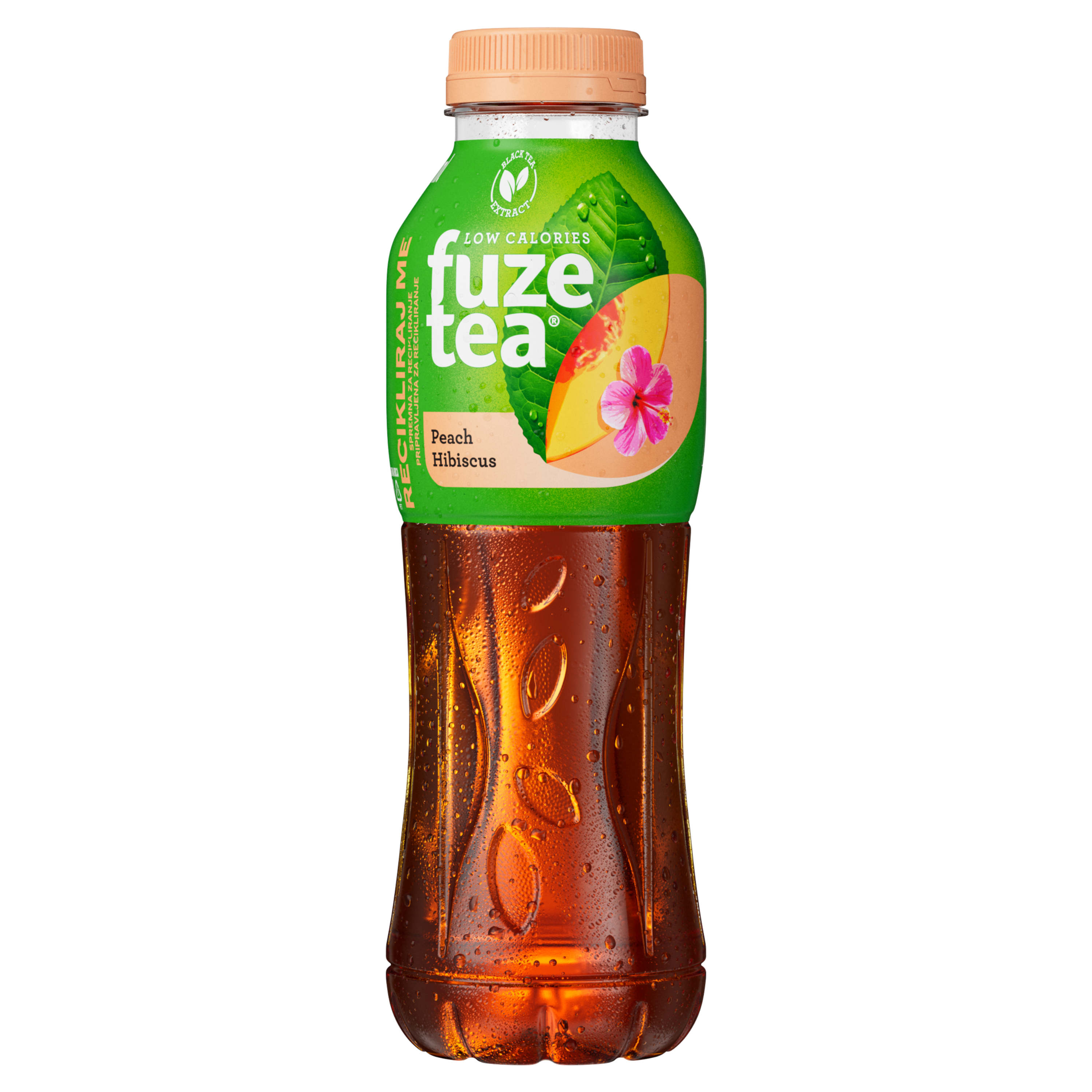 Fuzetea Peach Hibiscus bočica s bijelom pozadinom