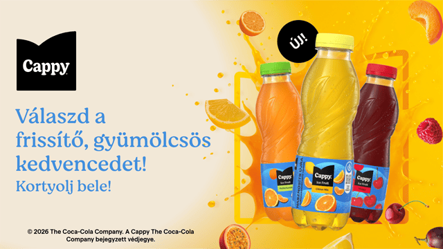 Cappy narancs és trópusi multimix palackok, felirat: Fáradtság? Kezdd a napot C-vitaminnal!