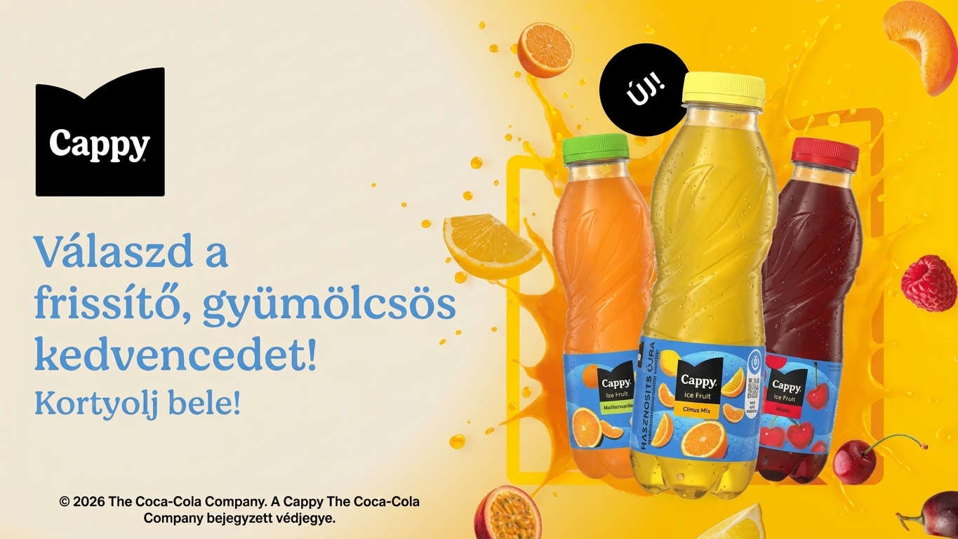 Cappy narancs és trópusi multimix palackok, felirat: Válaszd a frissítő, gyümölcsös kedvencedet!